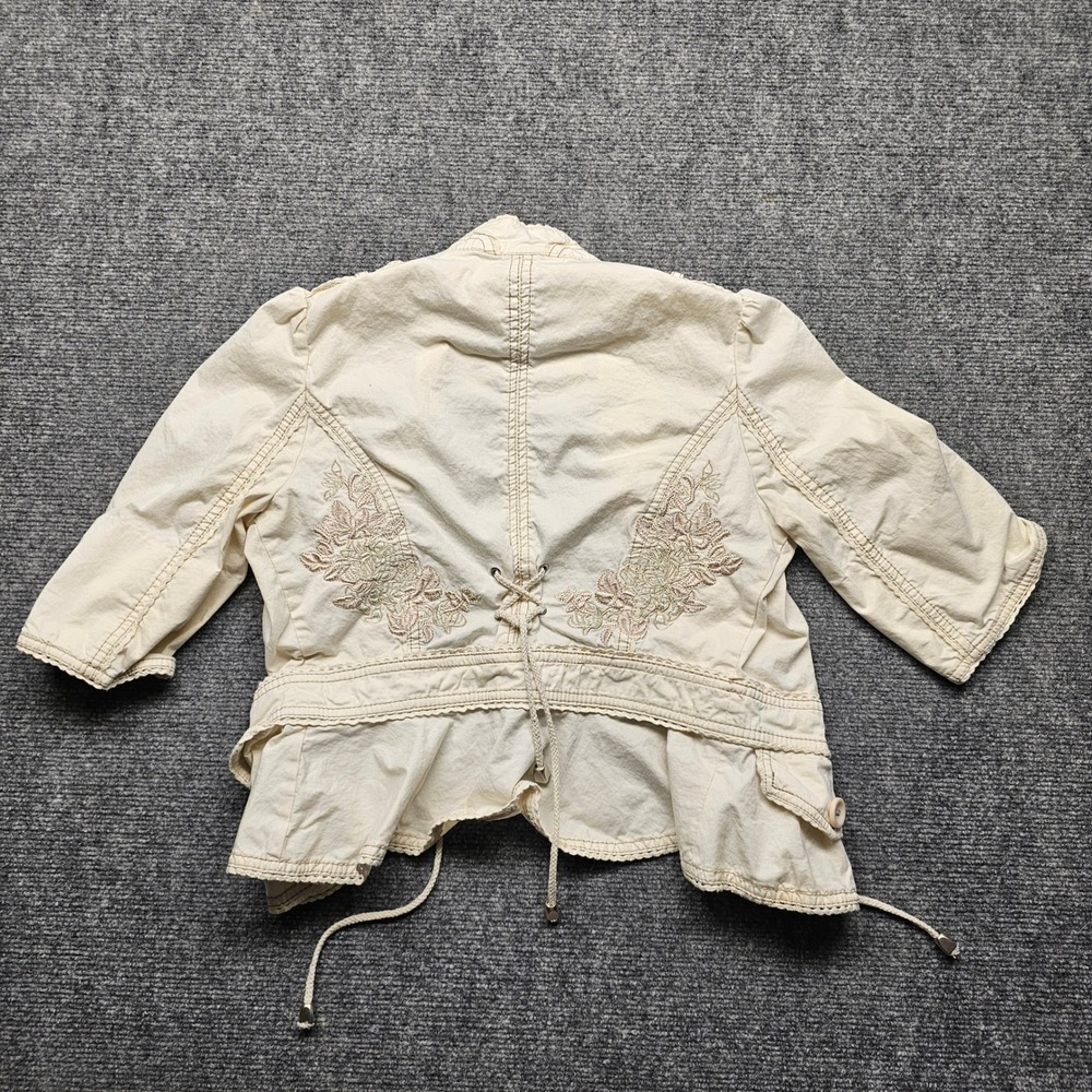 Forever 21 Cream Floral Embroidered Utility Jacket Puff Sleeve Peplum Small - Picture 7 of 8